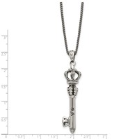 Stainless Steel Antiqued and Polished Crown Key Necklace, 20" view 3