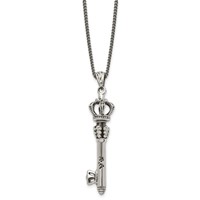 Stainless Steel Antiqued and Polished Crown Key Necklace, 20" view 1