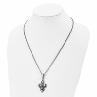 Chisel Stainless Steel Antiqued and Polished Fleur De Lis Pendant on a Curb Chain Necklace, 22" view 4