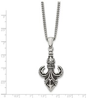 Chisel Stainless Steel Antiqued and Polished Fleur De Lis Pendant on a Curb Chain Necklace, 22" view 3