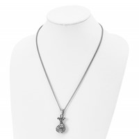 Chisel Stainless Steel Polished and Antiqued Money Bag Pendant on a Curb Chain Necklace, 22" view 4