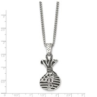 Chisel Stainless Steel Polished and Antiqued Money Bag Pendant on a Curb Chain Necklace, 22" view 3