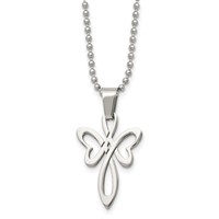Chisel Stainless Steel Polished Fancy Cross Pendant on a Ball Chain Necklace, 22" view 1