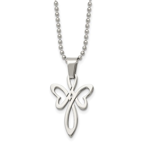 Chisel Stainless Steel Polished Fancy Cross Pendant on a Ball Chain Necklace, 22"