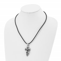 Chisel Stainless Steel Antiqued and Polished Snake on Cross Pendant on a Leather Cord Necklace, 20" view 4