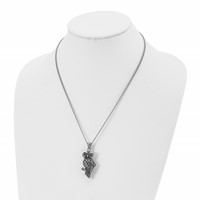 Stainless Steel Antiqued and Polished Necklace with Black Crystal Owl, 20" view 4