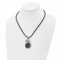 Chisel Stainless Steel Antiqued and Polished Enameled Snake Pednant on a Leather Cord Necklace, 20" view 4