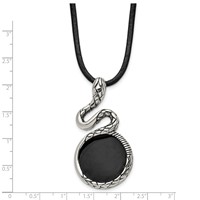 Chisel Stainless Steel Antiqued and Polished Enameled Snake Pednant on a Leather Cord Necklace, 20" view 3