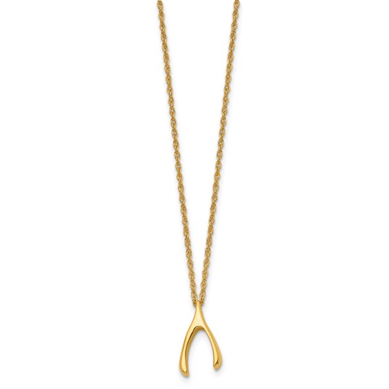 Chisel Stainless Steel Polished Yellow IP-plated Wishbone on a 16 inch Multi-Link Chain Necklace