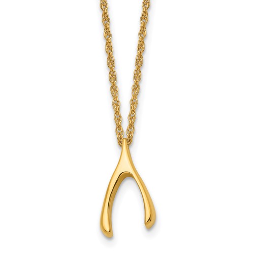 Chisel Stainless Steel Polished Yellow IP-plated Wishbone on a Multi-Link Chain Necklace, 16"