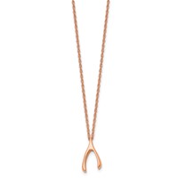 Stainless Steel Polished Rose IP-plated Wishbone Necklace, 16" view 3