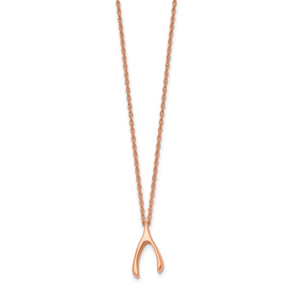 Stainless Steel Polished Rose IP-plated Wishbone 16in Necklace