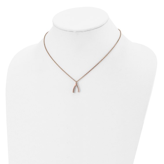 Stainless Steel Polished Rose IP-plated Wishbone 16in Necklace