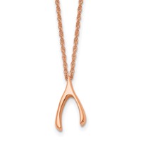Stainless Steel Polished Rose IP-plated Wishbone Necklace, 16" view 1