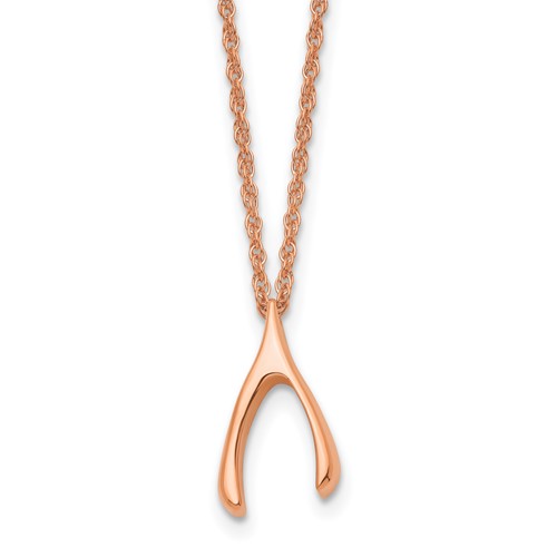 Stainless Steel Polished Rose IP-plated Wishbone Necklace, 16"