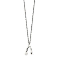Stainless Steel Polished Wishbone Imitation Pearl Necklace, 16" view 3