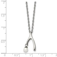 Stainless Steel Polished Wishbone Imitation Pearl Necklace, 16" view 5