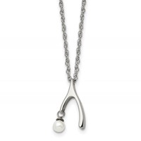 Stainless Steel Polished Wishbone Imitation Pearl Necklace, 16" view 1
