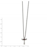 Stainless Steel Polished Necklace with Red Crystal Cross view 3
