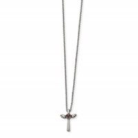 Stainless Steel Polished Necklace with Red Crystal Cross view 1