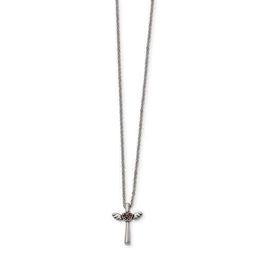 Stainless Steel Polished Necklace with Red Crystal Cross