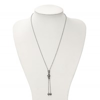 Stainless Steel Antiqued &Polished CZ Adjustable Up to Necklace, 29.5" view 4