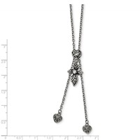 Stainless Steel Antiqued &Polished CZ Adjustable Up to Necklace, 29.5" view 3