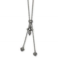 Stainless Steel Antiqued &Polished CZ Adjustable Up to Necklace, 29.5" view 1