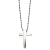 Chisel Stainless Steel Polished Cross Pendant on a Ball Chain Necklace, 22" view 3