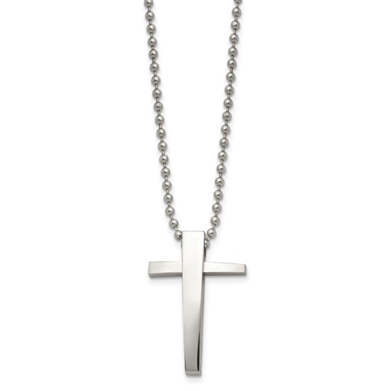 Chisel Stainless Steel Polished Cross Pendant on a 22 inch Ball Chain Necklace
