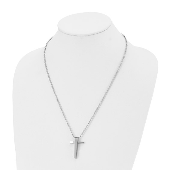 Chisel Stainless Steel Polished Cross Pendant on a 22 inch Ball Chain Necklace