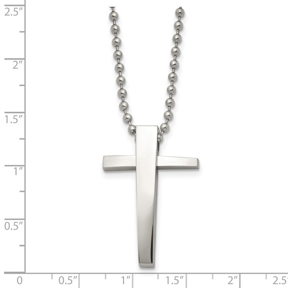 Chisel Stainless Steel Polished Cross Pendant on a 22 inch Ball Chain Necklace