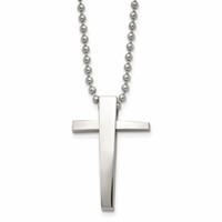 Chisel Stainless Steel Polished Cross Pendant on a Ball Chain Necklace, 22" view 1