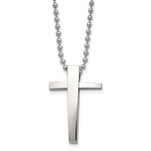 Chisel Stainless Steel Polished Cross Pendant on a Ball Chain Necklace, 22"