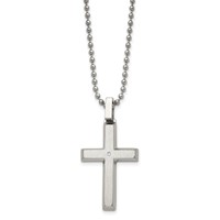 Chisel Stainless Steel Brushed and Polished.01 Carat Diamond Cross Pendant on a Ball Chain Necklace, 22" view 3