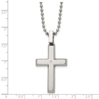 Chisel Stainless Steel Brushed and Polished.01 Carat Diamond Cross Pendant on a Ball Chain Necklace, 22" view 5
