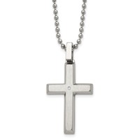 Chisel Stainless Steel Brushed and Polished.01 Carat Diamond Cross Pendant on a Ball Chain Necklace, 22" view 1