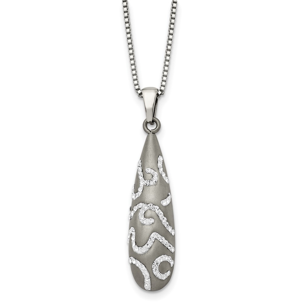 Chisel Stainless Steel Polished Necklace with Crystal Teardrop Pendant on an Box Chain, 18"