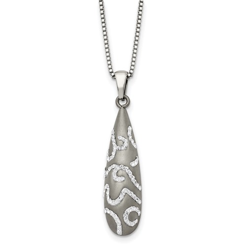 Chisel Stainless Steel Polished Necklace with Crystal Teardrop Pendant on an Box Chain, 18"