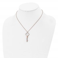 Chisel Stainless Steel Polished Rose IP-plated CZ and Mother of Pearl Key Pendant on a Cable Chain Necklace with a 2 Inch Extension, 16" view 4