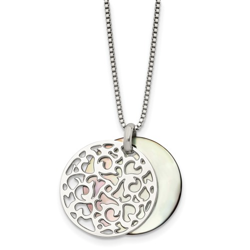 Stainless Steel Polished Mother of Pearl Necklace, 18"