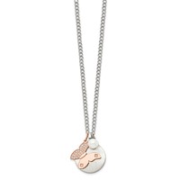 Stainless Steel Brushed & Polished Rose IP CZ Butterfly&FWC Pearl Necklace view 3