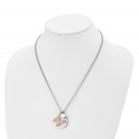Stainless Steel Brushed & Polished Rose IP CZ Butterfly&FWC Pearl Necklace view 4