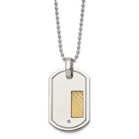 Chisel Stainless Steel Polished Necklace with 18K Gold Accent.01 Carat Diamond Dog Tag on a Ball Chain, 24" view 3