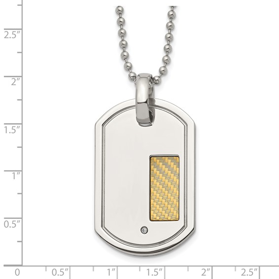 Chisel Stainless Steel Polished with 18k Gold Accent .01 carat Diamond Dog Tag on a 24 inch Ball Chain Necklace