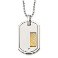 Chisel Stainless Steel Polished Necklace with 18K Gold Accent.01 Carat Diamond Dog Tag on a Ball Chain, 24" view 1