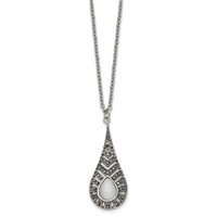 Stainless Steel Polished Necklace with Marcasite and Cat's Eye, 18" view 3