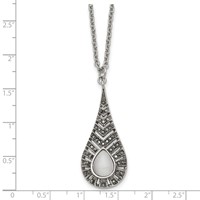 Stainless Steel Polished Necklace with Marcasite and Cat's Eye, 18" view 5