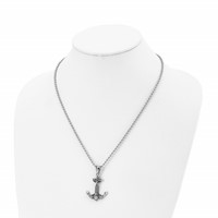 Chisel Stainless Steel Antiqued and Polished Necklace with CZ Anchor with Rope Pendant on a Ball Chain, 20" view 4