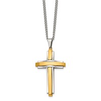 Chisel Stainless Steel Polished Yellow IP-plated Cross Pendant on a Curb Chain Necklace, 24" view 3